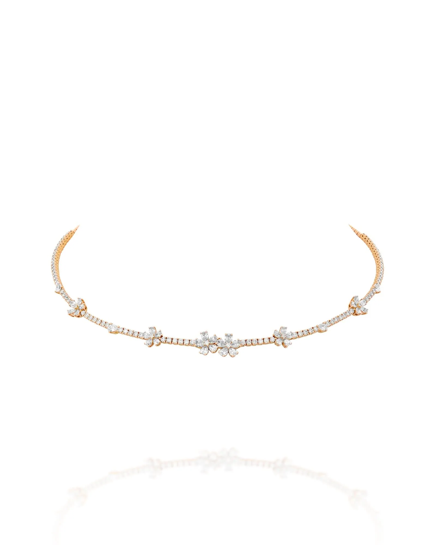 6.29CT NATURAL PEAR & ROUND BRILLIANT DIAMONDS FLORAL TENNIS NECKLACE | 20.20G 18K ROSE GOLD