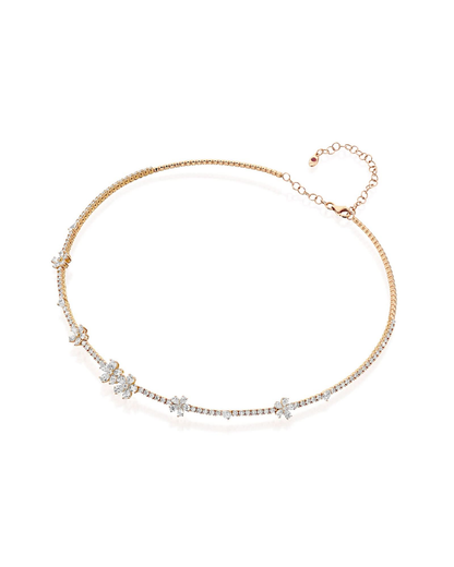 6.29CT NATURAL PEAR & ROUND BRILLIANT DIAMONDS FLORAL TENNIS NECKLACE | 20.20G 18K ROSE GOLD