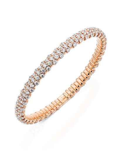 7.36CT ROUND CUT DIAMONDS TRIPLE ROW STRETCH BRACELET | 19.6G 18K ROSE GOLD