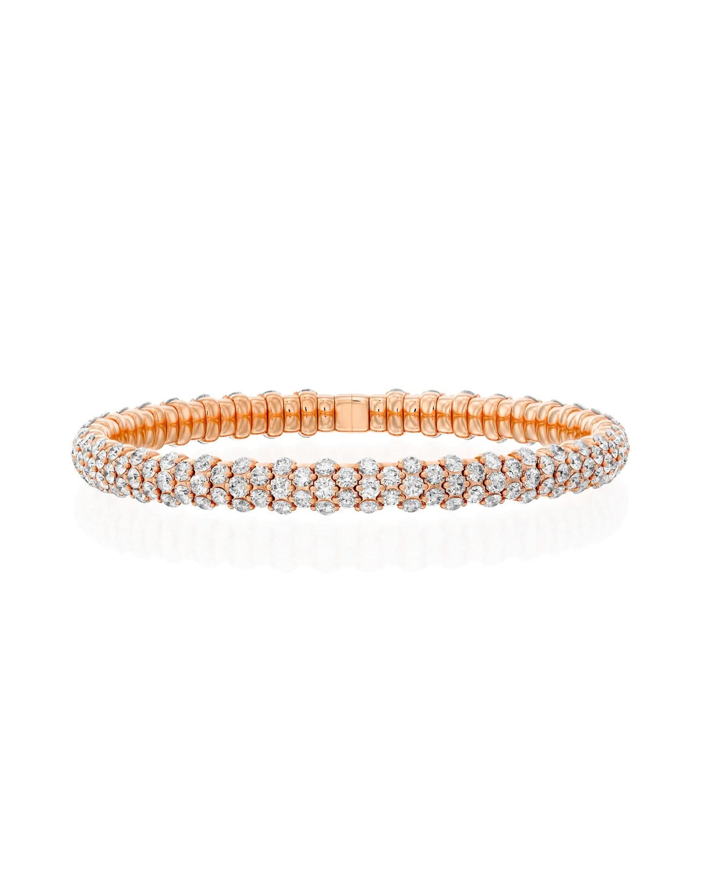 7.36CT ROUND CUT DIAMONDS TRIPLE ROW STRETCH BRACELET | 19.6G 18K ROSE GOLD
