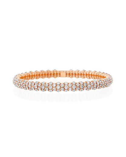 7.36CT ROUND CUT DIAMONDS TRIPLE ROW STRETCH BRACELET | 19.6G 18K ROSE GOLD