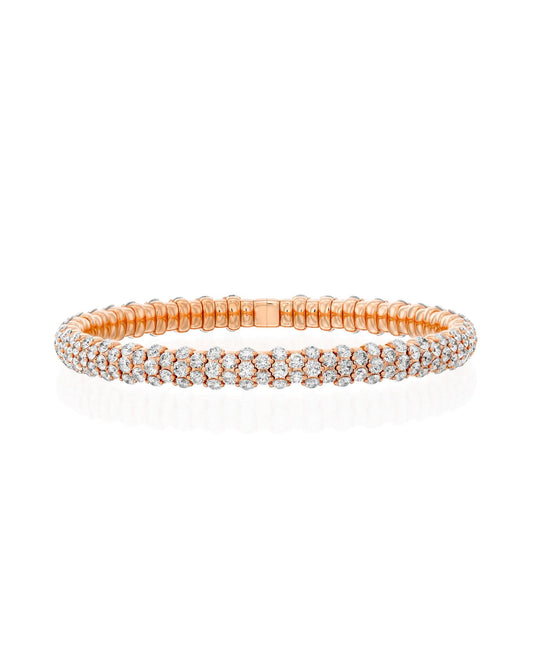 7.36CT ROUND CUT DIAMONDS TRIPLE ROW STRETCH BRACELET | 19.6G 18K ROSE GOLD