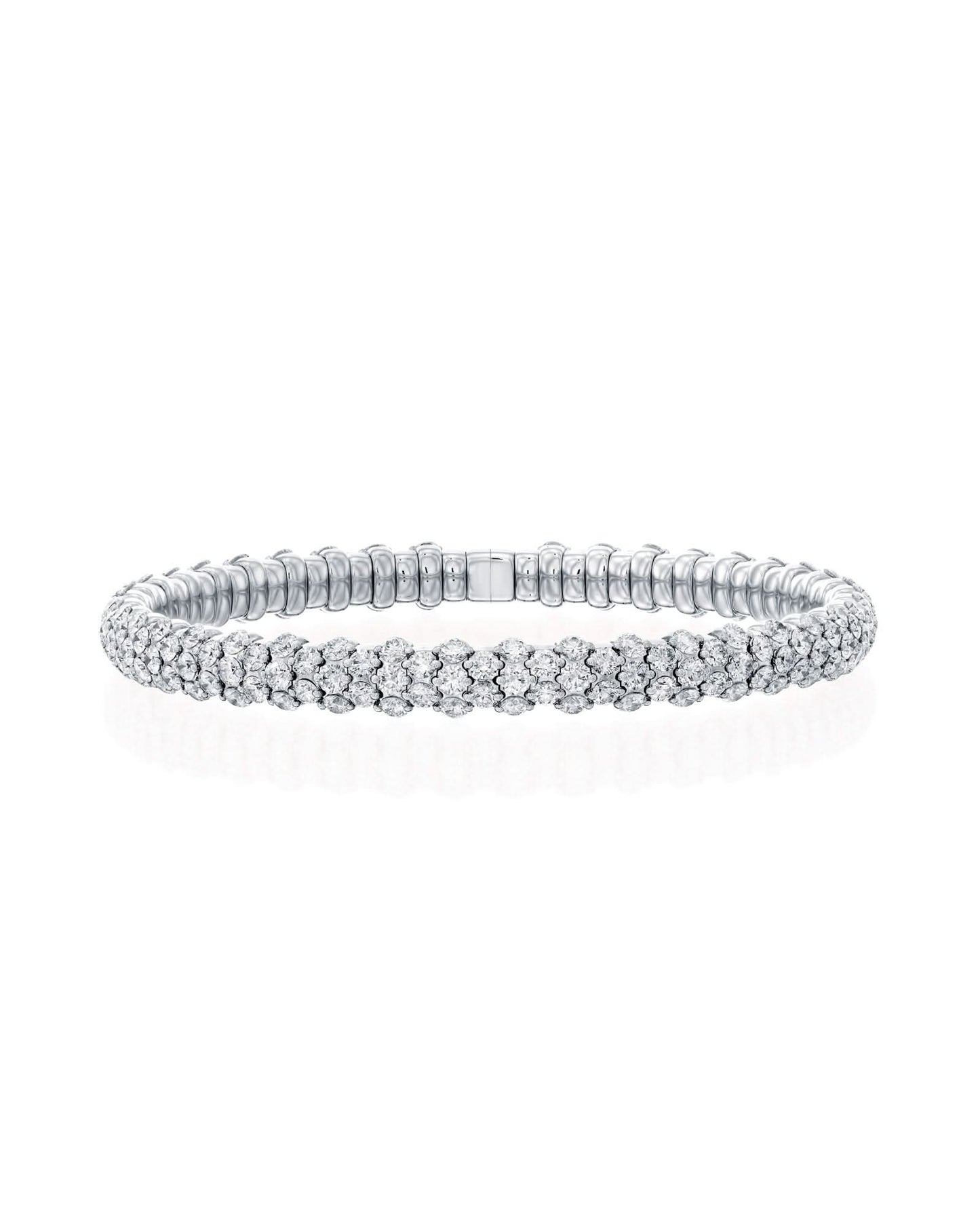 7.36CT ROUND CUT DIAMONDS TRIPLE ROW STRETCH BRACELET | 19.6G 18K ROSE GOLD