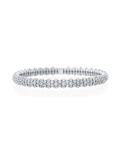 7.36CT ROUND CUT DIAMONDS TRIPLE ROW STRETCH BRACELET | 19.6G 18K ROSE GOLD