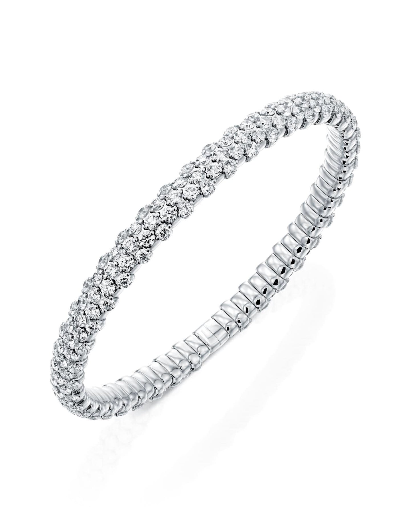 7.36CT ROUND CUT DIAMONDS TRIPLE ROW STRETCH BRACELET | 19.6G 18K ROSE GOLD
