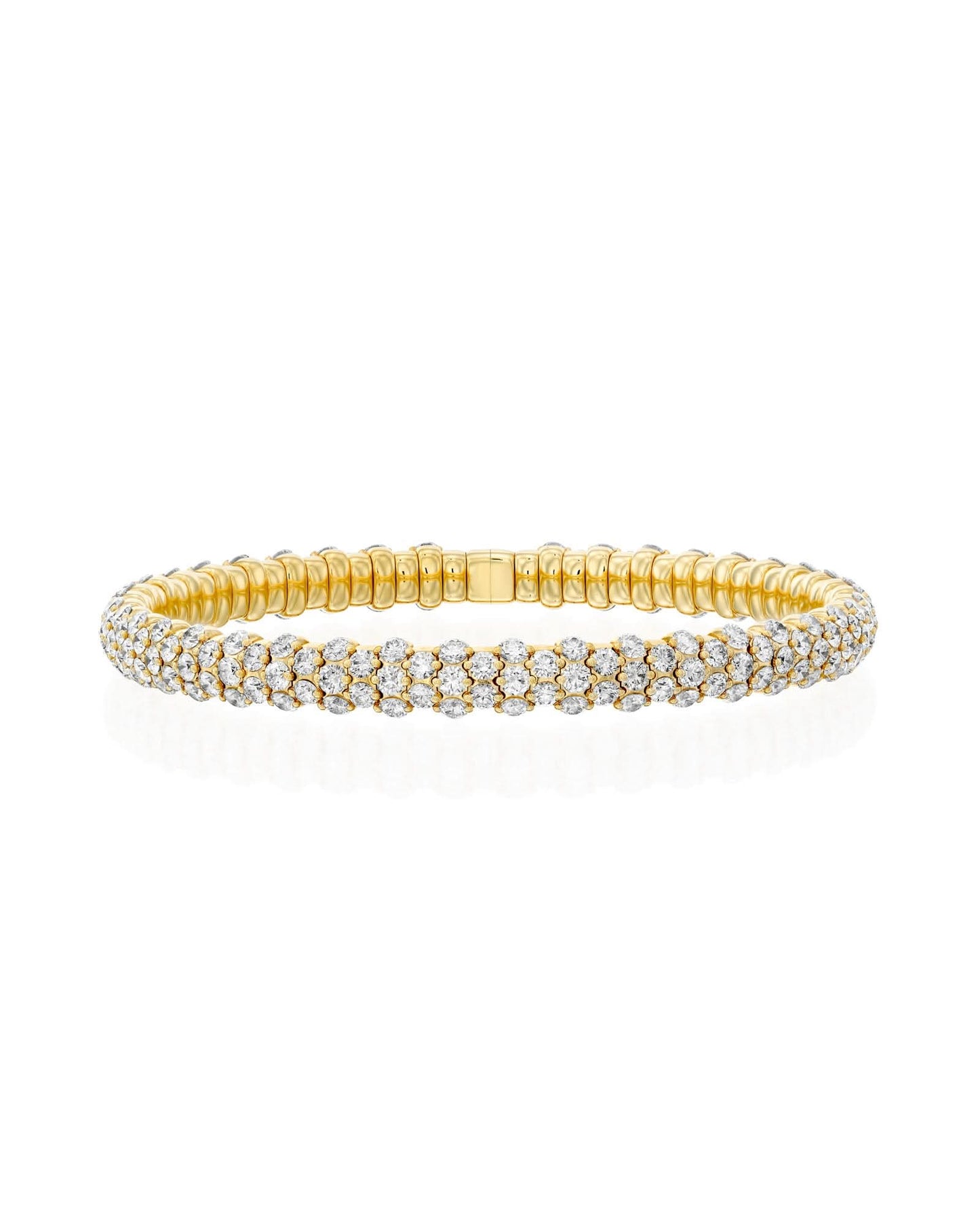 7.36CT ROUND CUT DIAMONDS TRIPLE ROW STRETCH BRACELET | 19.6G 18K ROSE GOLD