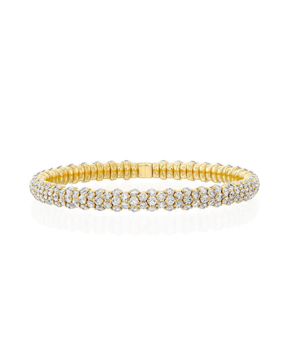 7.36CT ROUND CUT DIAMONDS TRIPLE ROW STRETCH BRACELET | 19.6G 18K ROSE GOLD