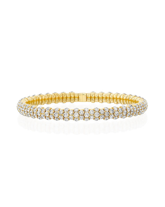 7.36CT ROUND CUT DIAMONDS TRIPLE ROW STRETCH BRACELET | 19.6G 18K ROSE GOLD