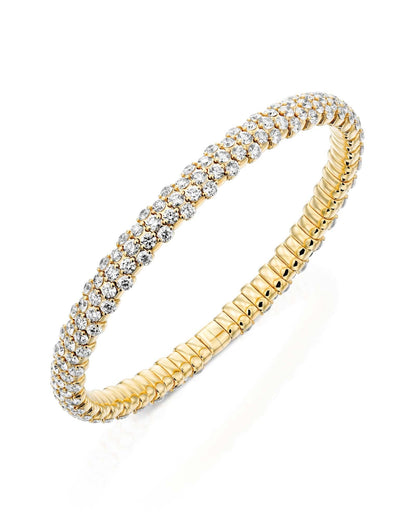 7.36CT ROUND CUT DIAMONDS TRIPLE ROW STRETCH BRACELET | 19.6G 18K ROSE GOLD
