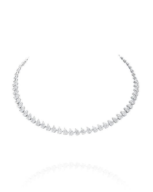 8.14CT NATURAL PEAR CUT DIAMONDS ETERNITY NECKLACE  30.40G 18K WHITE GOLD