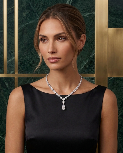 8.34CT NATURAL MULTI-CUT DIAMOND DROP NECKLACE | 29.60G 18K WHITE GOLD