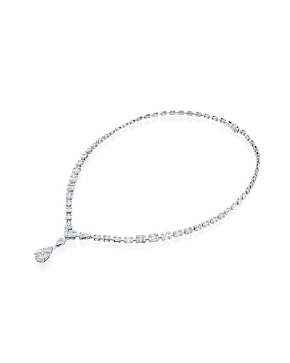 8.34CT NATURAL MULTI-CUT DIAMOND DROP NECKLACE | 29.60G 18K WHITE GOLD