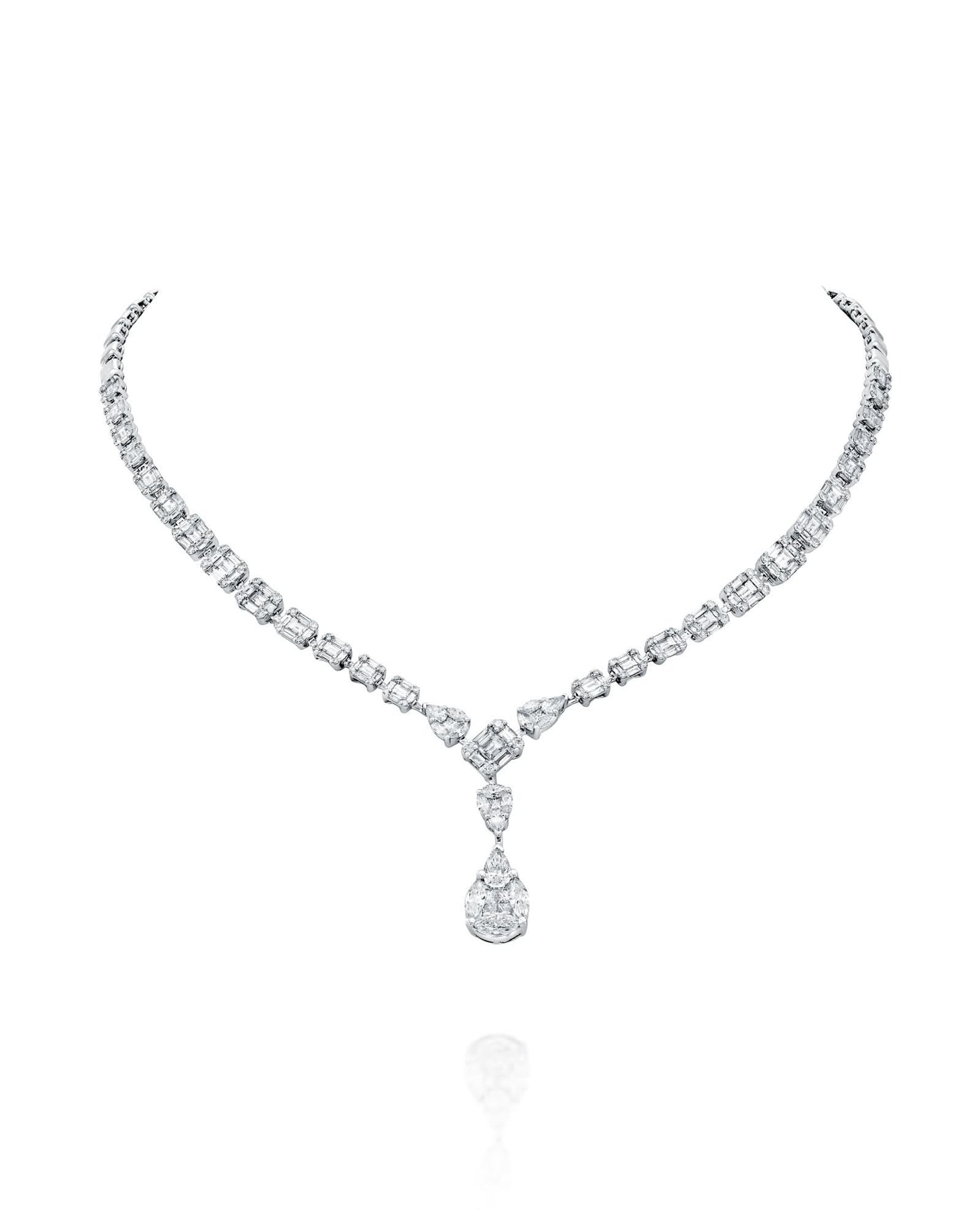 8.34CT NATURAL MULTI-CUT DIAMOND DROP NECKLACE | 29.60G 18K WHITE GOLD