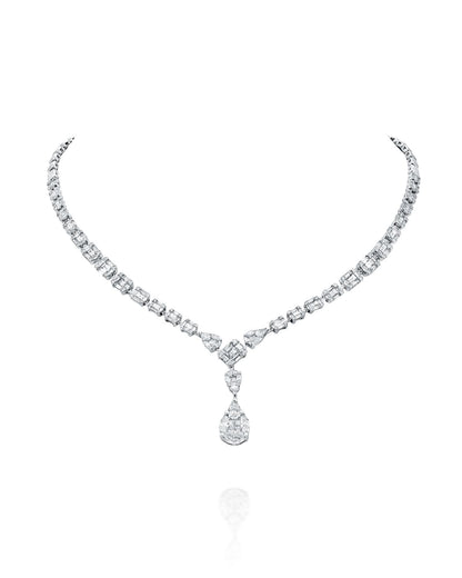 8.34CT NATURAL MULTI-CUT DIAMOND DROP NECKLACE | 29.60G 18K WHITE GOLD