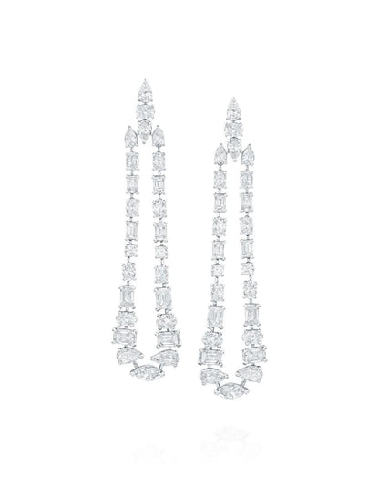 8.81CT NATURAL MULTI-SHAPE DIAMONDS DROP EARRINGS | 13.60G 18K WHITE GOLD