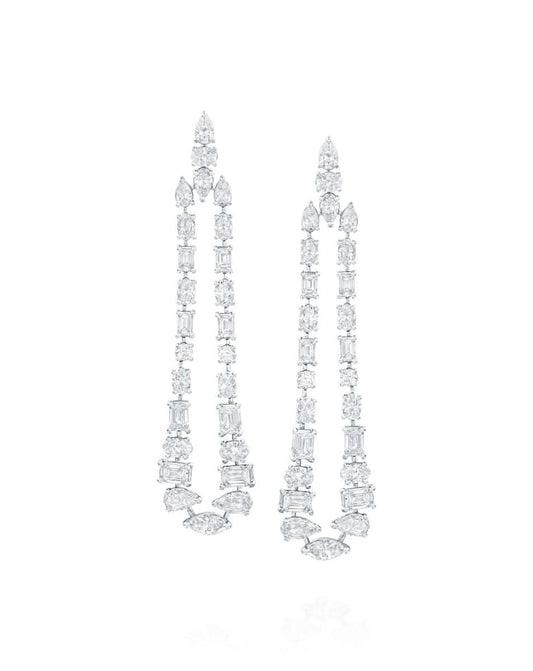 8.81CT NATURAL MULTI-SHAPE DIAMONDS DROP EARRINGS | 13.60G 18K WHITE GOLD