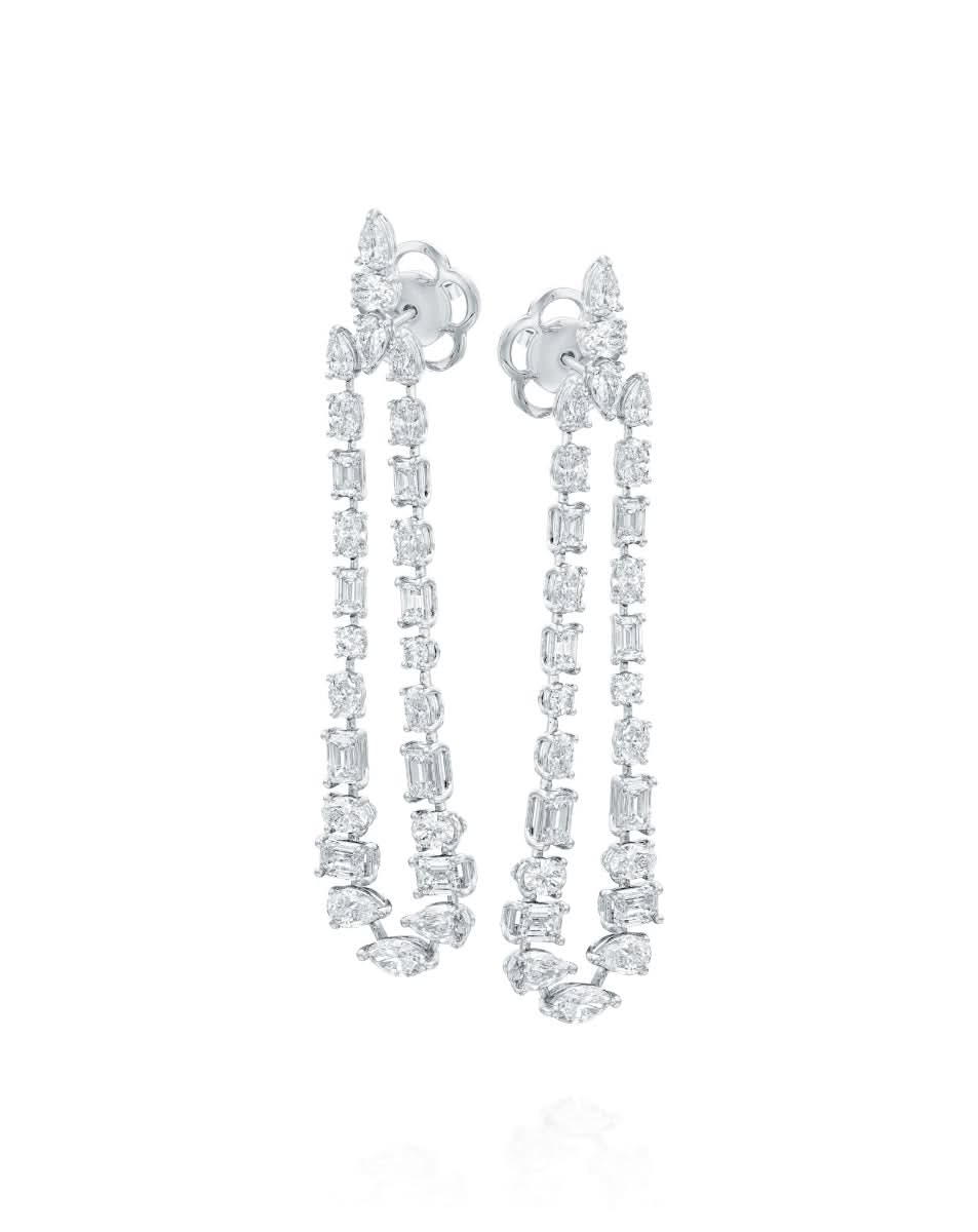 8.81CT NATURAL MULTI-SHAPE DIAMONDS DROP EARRINGS | 13.60G 18K WHITE GOLD