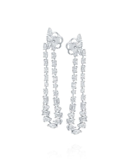 8.81CT NATURAL MULTI-SHAPE DIAMONDS DROP EARRINGS | 13.60G 18K WHITE GOLD