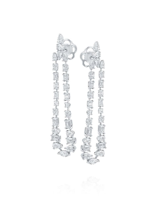 8.81CT NATURAL MULTI-SHAPE DIAMONDS DROP EARRINGS | 13.60G 18K WHITE GOLD