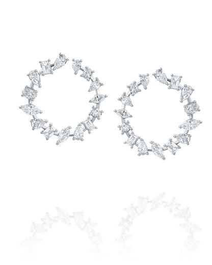 5.74CT NATURAL MULTI-SHAPE DIAMONDS HOOP EARRINGS | 9.30G 18K YELLOW GOLD