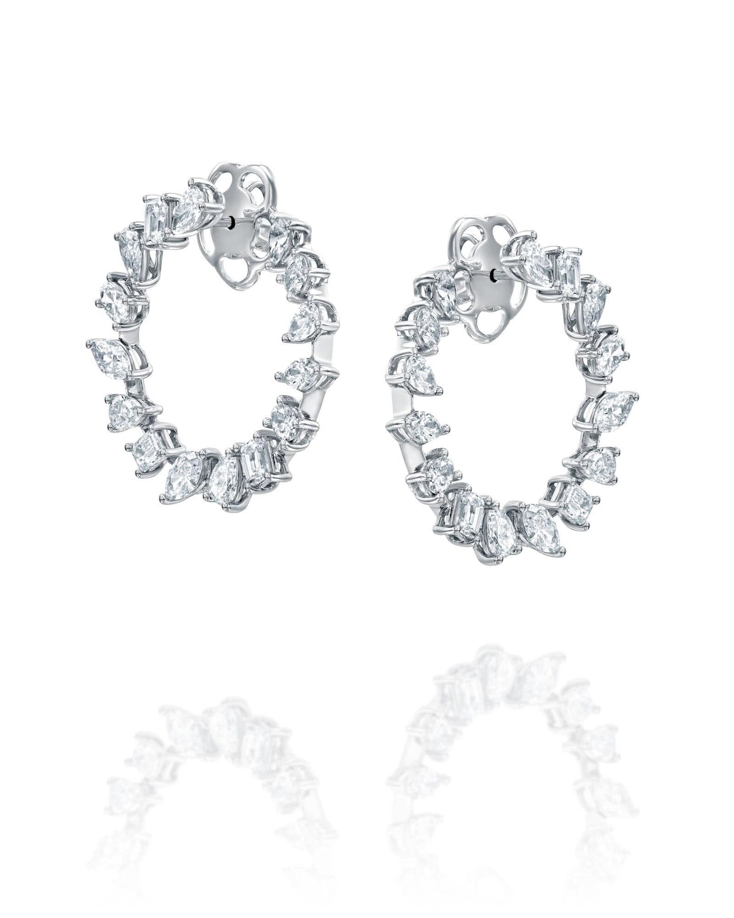 5.74CT NATURAL MULTI-SHAPE DIAMONDS HOOP EARRINGS | 9.30G 18K YELLOW GOLD