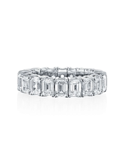 EMERALD CUT NATURAL DIAMONDS ETERNITY FLEX RING | 6.00CT - 8.56CT | 18K WHITE GOLD