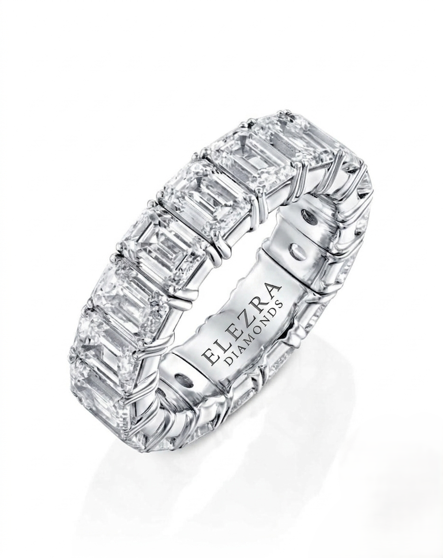 EMERALD CUT NATURAL DIAMONDS ETERNITY FLEX RING | 6.00CT - 8.56CT | 18K WHITE GOLD