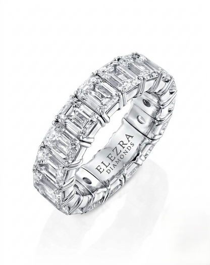 EMERALD CUT NATURAL DIAMONDS ETERNITY FLEX RING | 6.00CT - 8.56CT | 18K WHITE GOLD