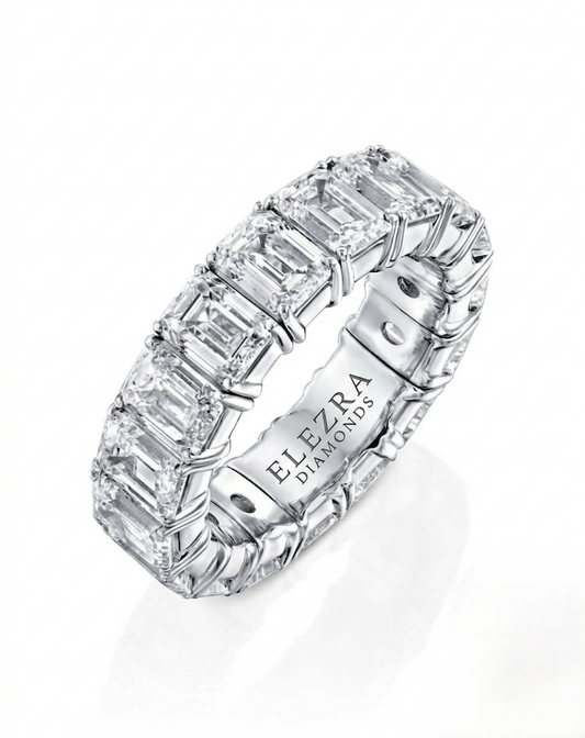 EMERALD CUT NATURAL DIAMONDS ETERNITY FLEX RING | 6.00CT - 8.56CT | 18K WHITE GOLD
