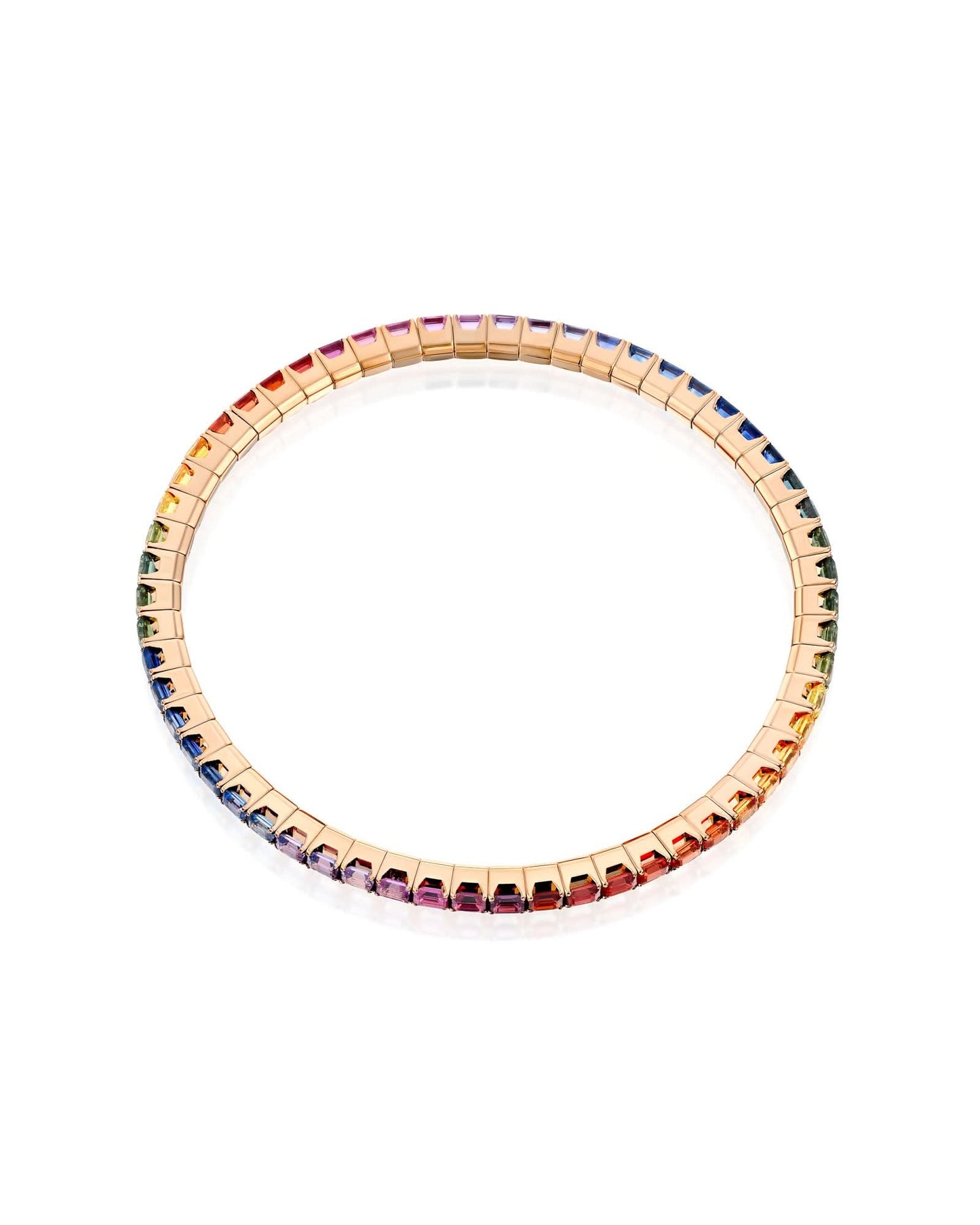 6.97CT - 10.85CT MULTI COLOR SAPPHIRES STRETCH TENNIS BRACELET | EMERALD CUT | 18K ROSE GOLD