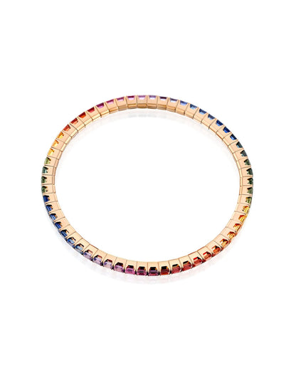 6.97CT - 10.85CT MULTI COLOR SAPPHIRES STRETCH TENNIS BRACELET | EMERALD CUT | 18K ROSE GOLD