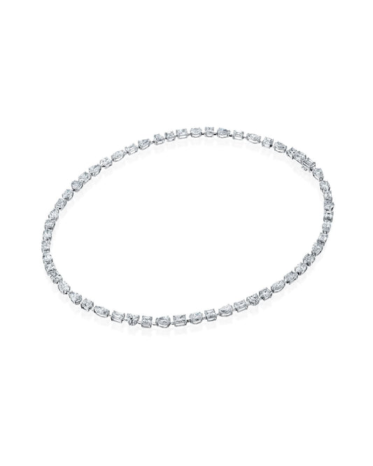 28.85CT NATURAL MULTI-SHAPE FANCY CUT DIAMONDS NECKLACE | 43CM 18K WHITE GOLD