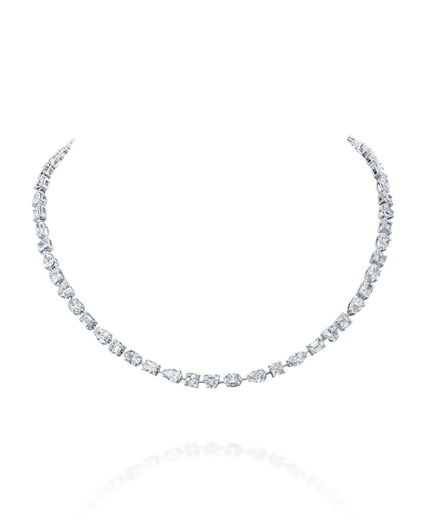 28.85CT NATURAL MULTI-SHAPE FANCY CUT DIAMONDS NECKLACE | 43CM 18K WHITE GOLD