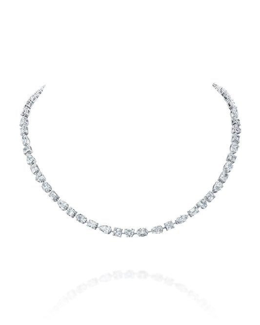 28.85CT NATURAL MULTI-SHAPE FANCY CUT DIAMONDS NECKLACE | 43CM 18K WHITE GOLD