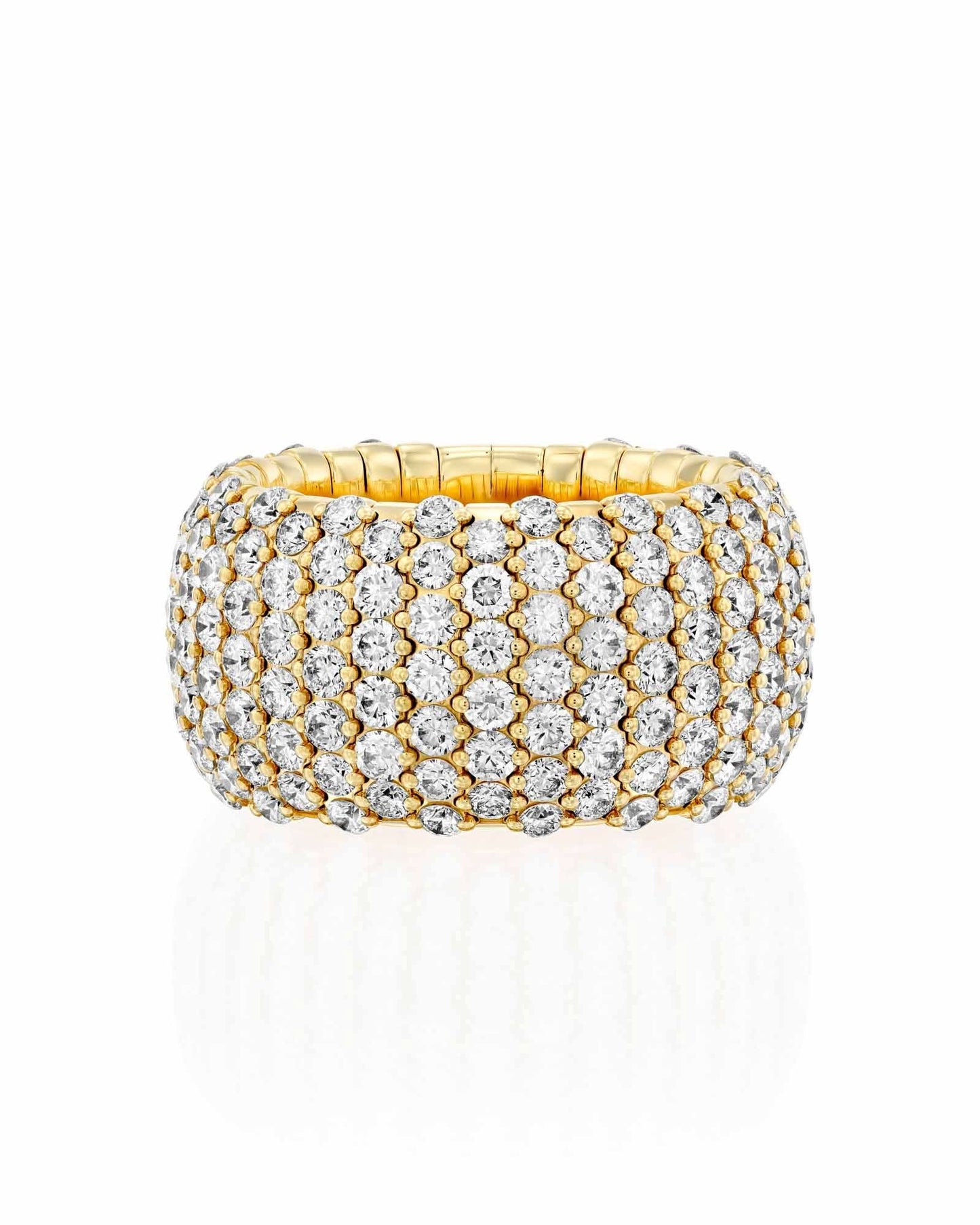 ROUND BRILLIANT CUT NATURAL DIAMONDS WIDE ETERNITY FLEX RING | 6.30CT | 18K YELLOW GOLD