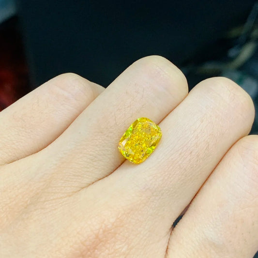 3.55CT FANCY VIVID YELLOW CUSHION CUT LAB GROWN DIAMOND | IGI CERTIFIED