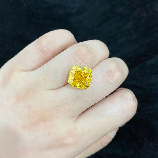 11.73CT FANCY VIVID YELLOW CUSHION CUT LAB GROWN DIAMOND IGI CERTIFIED