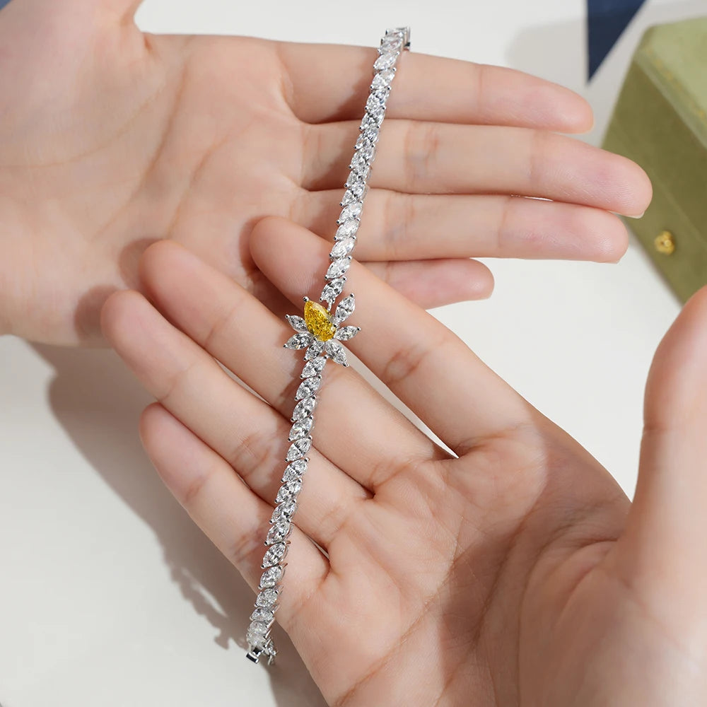 PEAR CUT MULTI STONE LAB DIAMOND STATION BRACELET | 18K GOLD