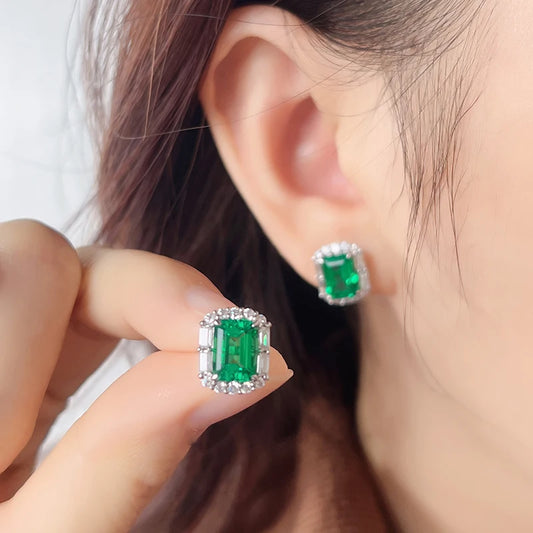 LUXURY COLUMBIA GREEN LAB GROWN DIAMOND STUD EARRINGS | 18K WHITE GOLD