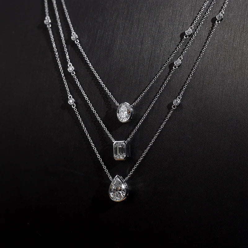 LUXURY 3-STONE | 4 CARAT LAB GROWN DIAMONDS NECKLACE | 18K SOLID GOLD WHITE