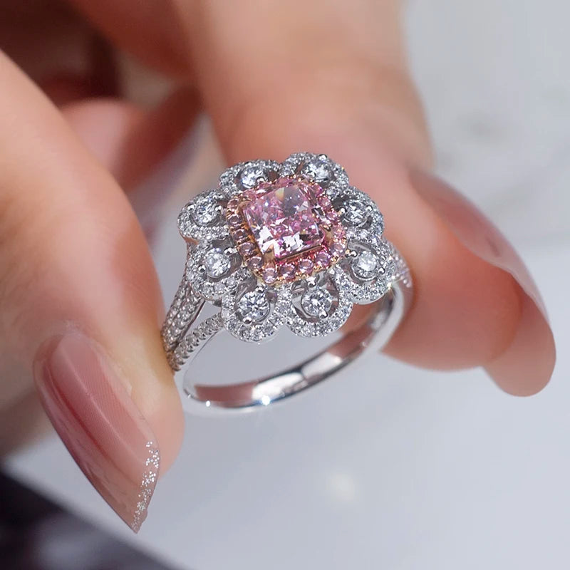 LUXURY 3.85 CARAT CUSHION CUT PINK LAB GROWN DIAMONDS RING | 18K SOLID WHITE GOLD