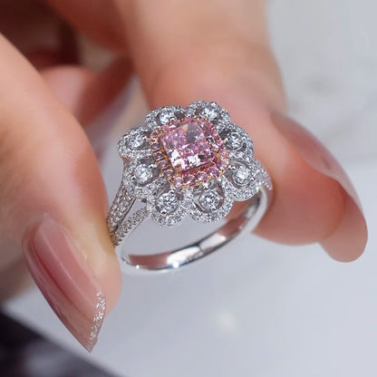 LUXURY 3.85 CARAT CUSHION CUT PINK LAB GROWN DIAMONDS RING | 18K SOLID WHITE GOLD