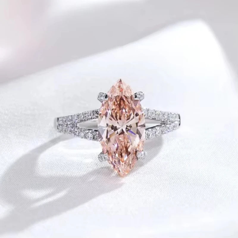 3CT MARQUISE CUT FANCY VIVID PINK LAB DIAMOND RING 18K WHITE GOLD