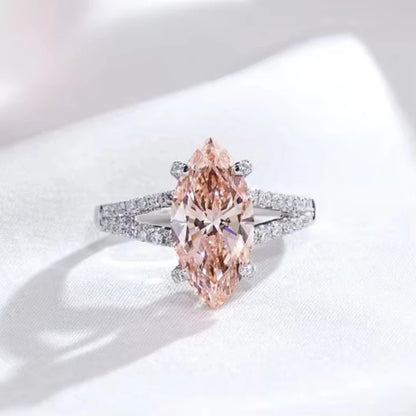 3CT MARQUISE CUT FANCY VIVID PINK LAB DIAMOND RING 18K WHITE GOLD