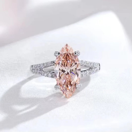 3CT MARQUISE CUT FANCY VIVID PINK LAB DIAMOND RING 18K WHITE GOLD