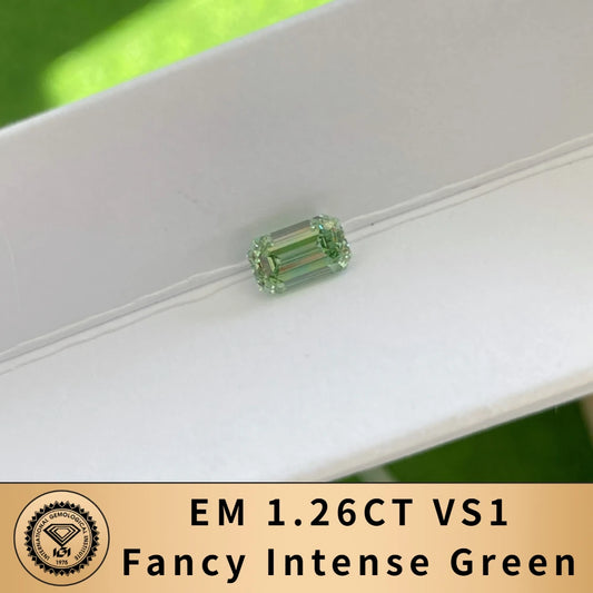 1.26CT FANCY INTENSE GREEN EMERALD CUT LAB DIAMOND