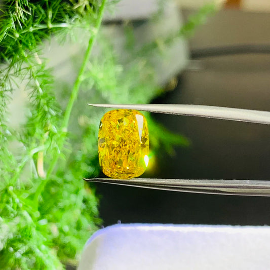3.55CT FANCY VIVID YELLOW CUSHION CUT LAB GROWN DIAMOND | IGI CERTIFIED