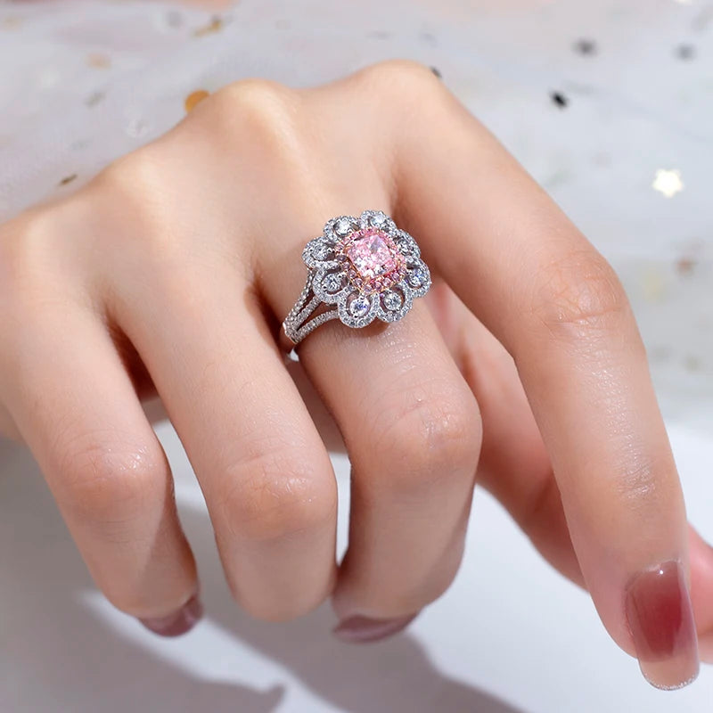 LUXURY 3.85 CARAT CUSHION CUT PINK LAB GROWN DIAMONDS RING | 18K SOLID WHITE GOLD