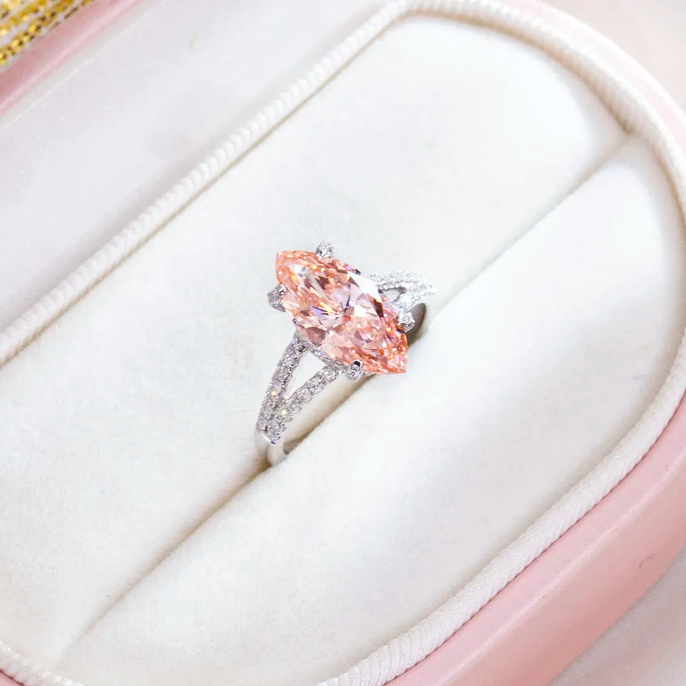 3CT MARQUISE CUT FANCY VIVID PINK LAB DIAMOND RING 18K WHITE GOLD