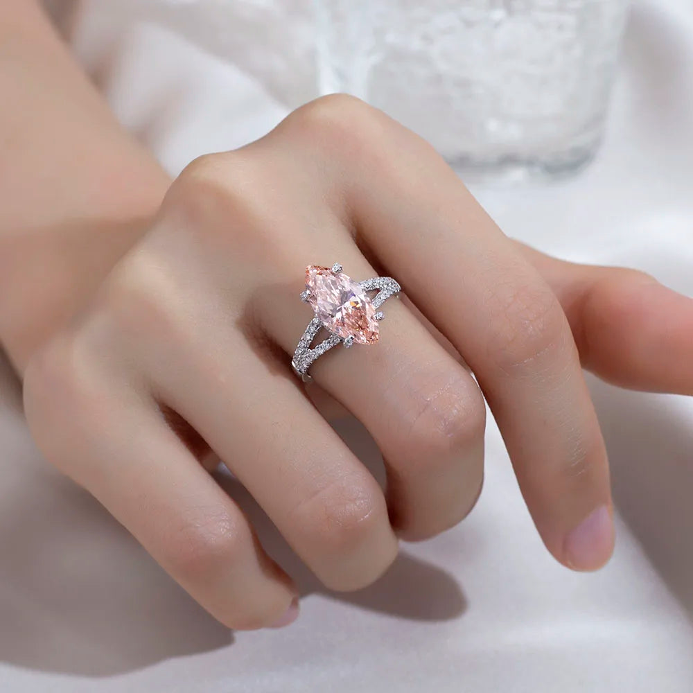 3CT MARQUISE CUT FANCY VIVID PINK LAB DIAMOND RING 18K WHITE GOLD